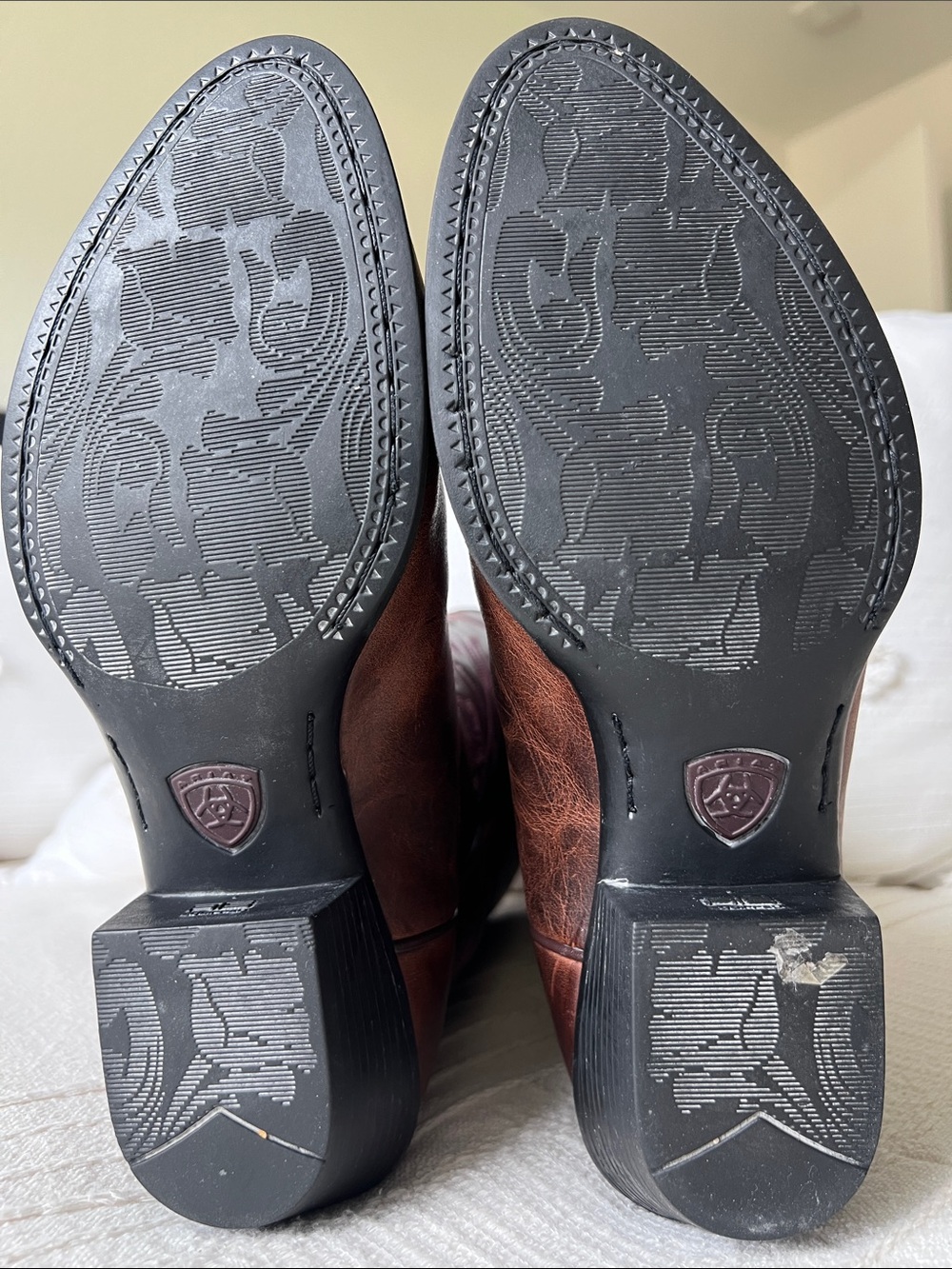Ariat Brown Leather Western Heeled Boots with Pink Stitching - Picture 7 of 12